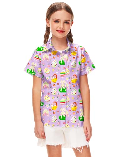 Image of Remimi Unisex Kids 4th of July Button Up Shirt Boys American Flag Print Hawaiian Beach Short Sleeve Tops 5-14 Years