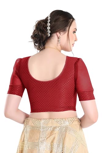 Image of FINESTFIT Stay On Trend Fashion 100% Cotton Readymade Blouses for Women,Round Neckline with Organza Balloon Sleeves.