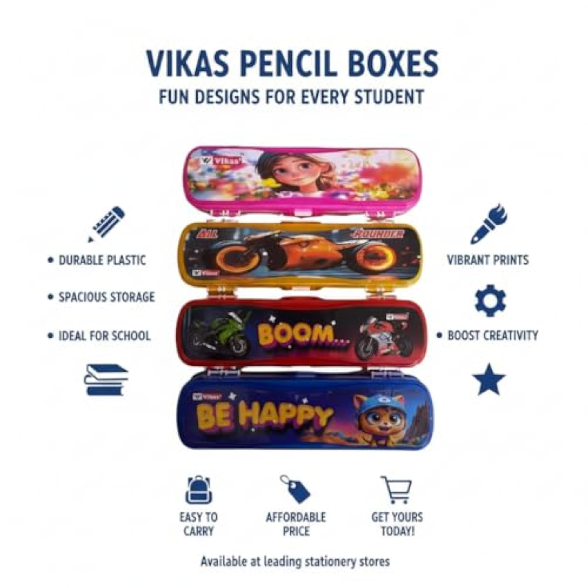 Mini Pencil Box Combo Pack of 4 for Kids, Cartoon Design