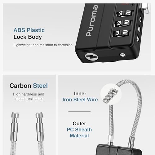 Image of Puroma 2 Pack TSA Locks for Luggage Lightweight 4 Digit Code Padlock Black
