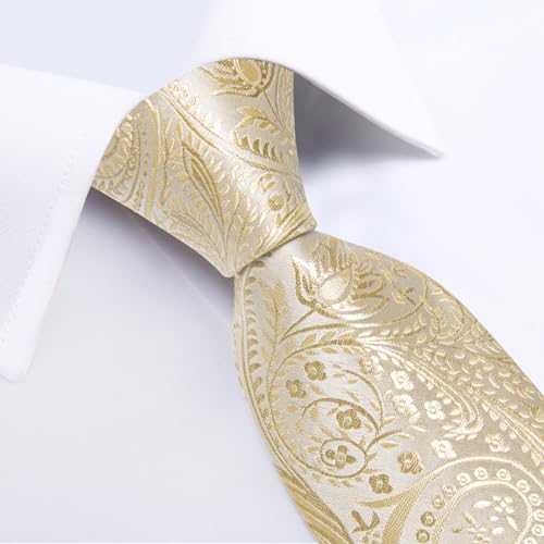 Image of DiBanGu Mens Paisley Tie Set Silk Woven Jacquard Necktie and Pocket Square Cufflinks Gift Set for Wedding Bussiness