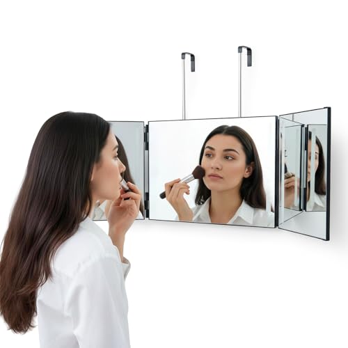LN COZY CORNER 360 Trifold Mirror with Adjustable Height Hook 3 Way Folding for Hair Cutting Self Hairdressing & Makeup Portable Hanging Barber Mirror (Without Lights)