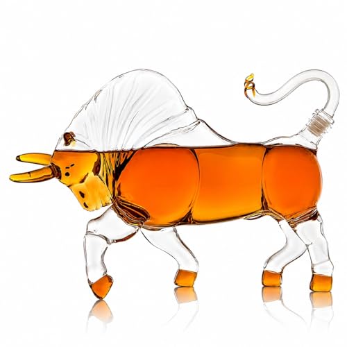 Charging Bull Decanter El Matador Wall Street Bull Charging Head Forward Animal Bullfighter Liquor Decanter for Bourbon Whiskey Scotch Zodiac Shape Clear 1000ml Dispenser Unique Bar Gift, Men Office