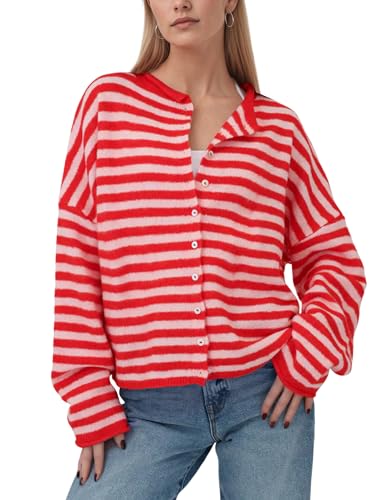 MISSACTIVER Women's Striped Cardigan Open Front Button Down Long Sleeve Loose Casual Knitted Sweaters 2025 Fall Outfits Work