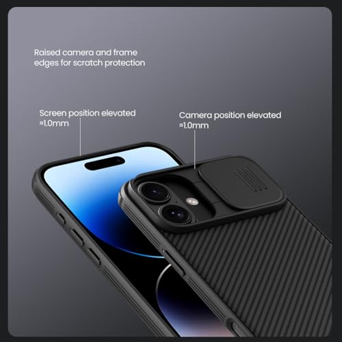 Image of Mangix for iPhone 16 Case with Camera Cover,Slim Fit Thin Polycarbonate Protective Shockproof Cover with Slide Camera Cover, Upgraded Case for Phone 16 Black