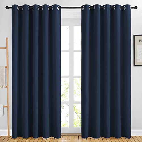 Image of NICETOWN Blackout Curtains Panels for Living Room, 2 Panels, 66 x 80 Inch, Navy, 3 Pass Microfiber Noise Reducing Thermal Insulated Solid Ring Top Blackout Window Drapes