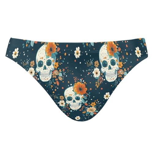 Skull Flower Mens Swimwear Swim Briefs Bikini Swimsuit for Summer Beach L B0404434