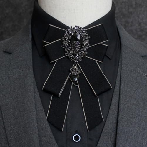 Image of Rhinestone Retro British Style Pre-tied Adjustable Fabric Ribbon Bow Tie for Women Men Uniform Necktie Bownot