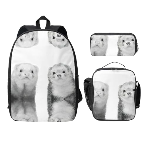 Sac à dos à imprimé furets EdWal avec sac à livres pour le collège et sorties du week-end
