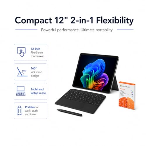 Image of Microsoft Surface Pro 12 inch Copilot+ AI PC, Snapdragon X Plus, AI-Ready NPU, 16GB RAM, 512GB Storage, Webcam, 2-in-1 Tablet Laptop with Keyboard, Stylus & MS 365, Windows 11, Platinum