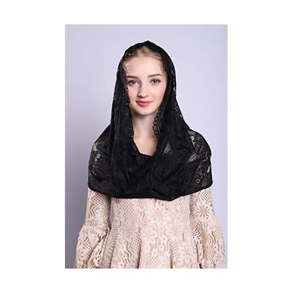 Soft and Comfortable Mantilla Veils 5 Colors Spanish Style Lace Infinity Veil Mantilla Latin, Black, 43.3X24.4 inches. - Image 6