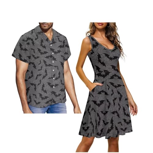 Couple Matching Outfits, Mens Shirts ＆ Women's Dresses, Mens Button Down Shirt Womens Casual Dress with Pockets