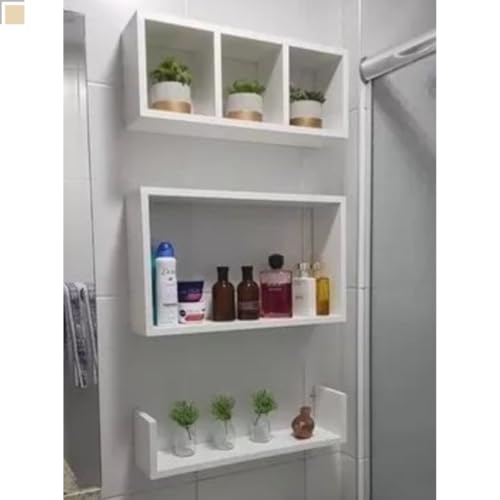 Nicho Mdf Para Banheiro Quarto Montado Só Instalar 3 Peças (Branc...