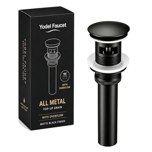 Matte Black Bathroom Sink Drain with Overflow,Pop Up Drain