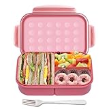 Itopor Bento Box for Kids & Adults, Leakproof 3-Compartment Lunch Box, BPA-Free Wheat Straw Material, Microwave & Dishwasher Safe, 5.5 Cup (Muted Red)