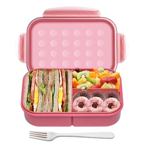 Itopor Bento Box for Kids & Adults, Leakproof 3-Compartment Lunch Box, BPA-Free Wheat Straw Material, Microwave & Dishwasher Safe, 5.5 Cup (Muted Red)