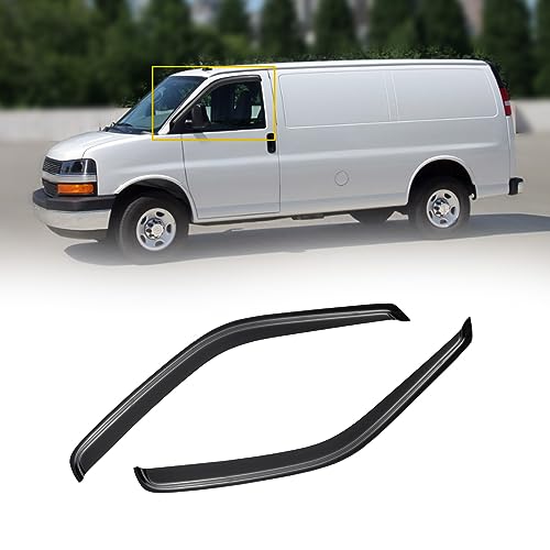 Image of Window Visors for Chevrolet(Chevy) Express /GMC Savana 1996-2025, Rain Guards Shield Vent Shade Deflector Dark Smoke for GMC Topkick C4500 C5500 03-09 / Chevy Kodiak 03-09, Tape-On, 2PCS