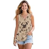 YEXIATODO Cute Pug Sleeveless Tank Tops for Women Girsl Cute Athletic V Neck Vest Breathable Workout Singlet, Yoga Gym Sport Sleeveless Garment Top Dog Pattern