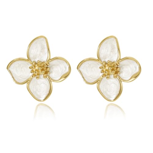 White Flower Earrings Unique Spring Earrings for Women Big Floral Earring Statement Flower Jewelry Gift