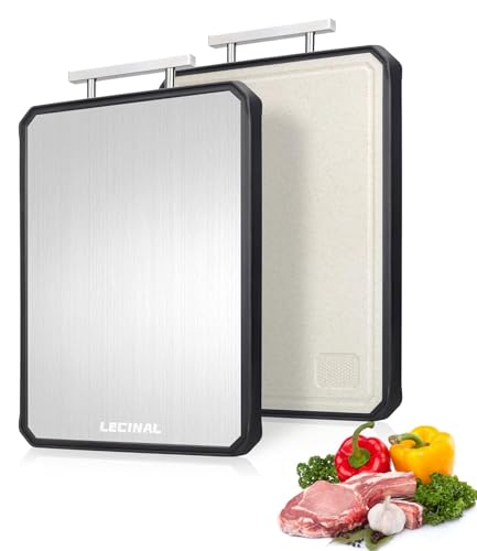 Cutting Board 2-in-1 Double Sided Chopping Boards for Kitchen, SGS Food-Grade Certified, Stainless& Wheat Straw PP, Dishwasher Safe, Ideal for Meat, Vegetables & Family Cooking (16×11)