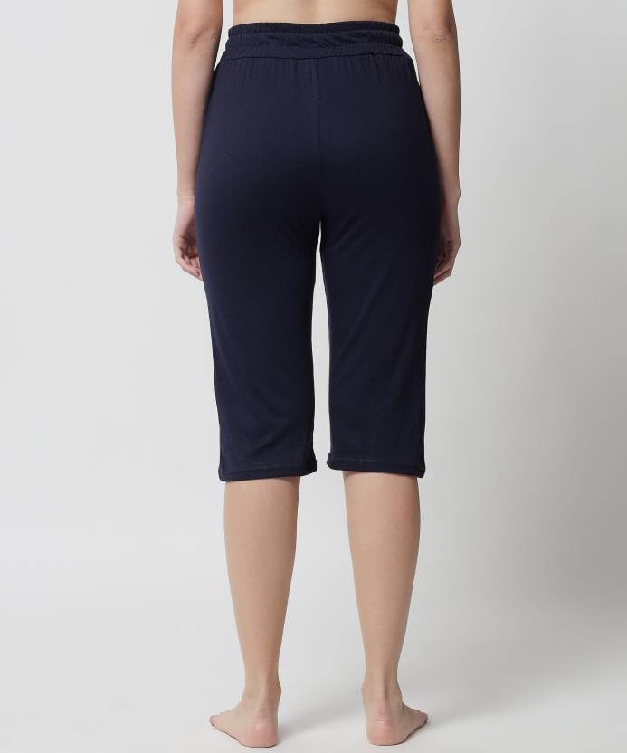 Image of Women's Cotton Capri Pants, Drawstring Waist, Knee Length, Pack of 3