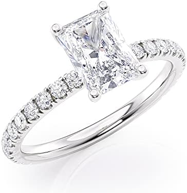 2 to 6 Carat Radiant Cut Moissanite Engagement Ring w 1/4 Carat Natural Diamond - 14K Gold (G-H/VS, SI, cttw, DEW) Promise Anniversary Ring for Women Size 4 to 11 Made in USA