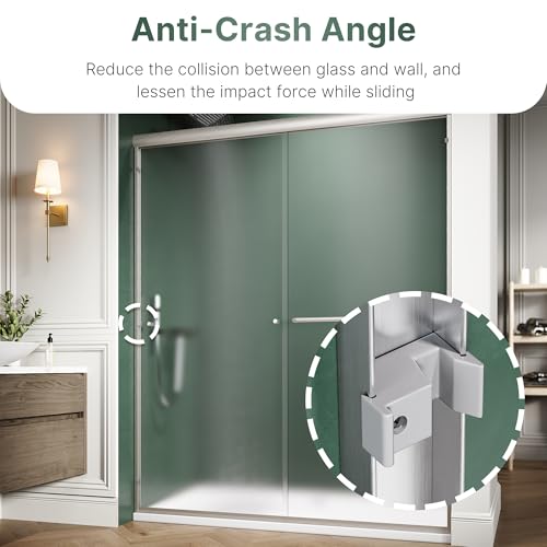 ELEGANT Double Sliding Shower Door 60" W x 72" H, 1/4'' Frosted Glass, Semi-Frameless Bypass Sliding Shower Door, Brushed Nickel Finish by ELEGANT - Used condition - Image 4