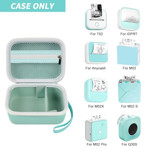 Image of Case for Memoking T02 / for ETIKEZ /for XenGro AHM2 / for Phomemo M02 / T02 Inkless Sticker Photo Printer. Portable Printer Storage Holder for Label Maker, Thermal Paper, USB Cable (Box Only)-Green