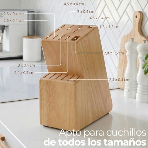 Miniatura 4 de Porta Cuchillos Cocina Universal 15 Piezas. Soporte Cuchillos Cocina Hecho En Madera Maciza. Tacoma Sin Cuchillos Robusta. Sujeta Cuchillos Con Soporte Para Tijera. Taco Cuchillos Cocina Roble