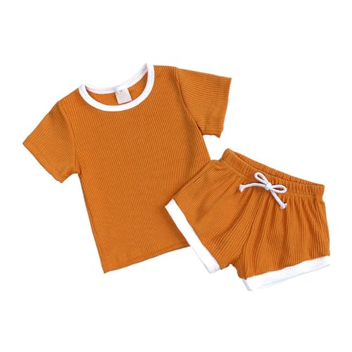 Image of RUKOSU Toddler Baby Boy Clothes Summer Ribbed Short Sleeve T-shirt 2PCS Outfits Newborn Girl Clothing Sets
