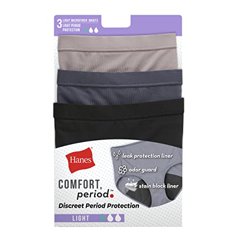 Image of Hanes Women's Comfort, Period Underwear Pack, Light Leaks Period Panties, Light Protection Underwear, 3-Pack