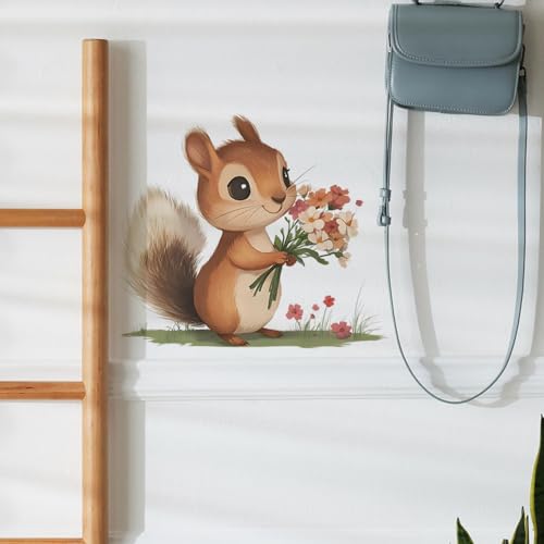 Vinilo decorativo infantil ardilla y flores acuarela miniatura 3