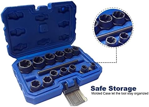 Ritzybiz Impact Nut & Bolt Extractor Set, Nut Removal Extractor Socket Tool Set, Metric Bolt Extractor Set, Bolt Remover Tool Set (14 Pcs)