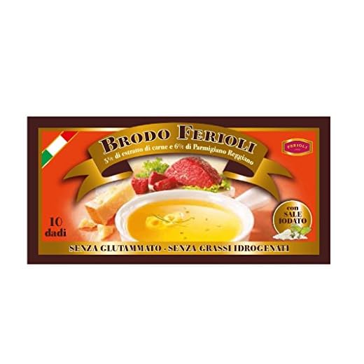 Ferioli - Brodo Estratto di Carne 5% Senza Glutammato e Senza Grassi Idrogenati 10 Cubi - Astuccio 110G, 10 dadi