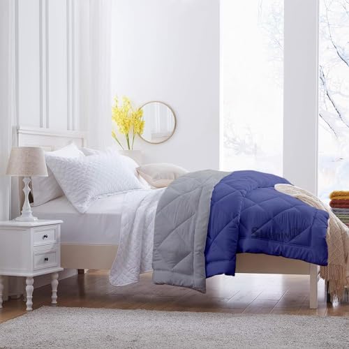 Image of 600 GSM Heavy Winter Double Bed Comforter | Microfiber, Breathable, Reversible,Soft, Lightweight & Machine Washable Comforter for Double Bed 90x100 Inch - Medium BlueSilver