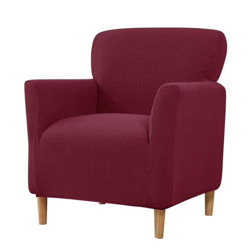 JHLD Stretch Sofa Cover Small, Plaid Couch Cover Soft 1 Piece Furniture Protector with Elastic Bottom Armchair Chair Slipcovers for Living Room-Wine red-Small