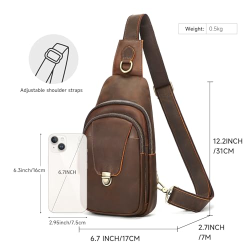 Image of NIUCUNZH Genuine Leather Sling Bag Front Metal-Latch Crossbody Bags Handmade Vintage Chest Shoulder Backpack for Women Men
