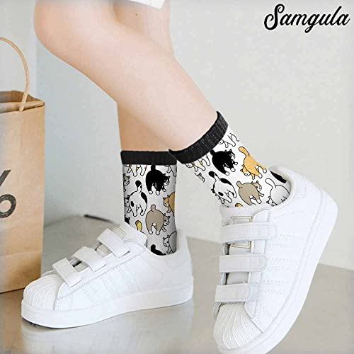 Image of Red Striped Crew Socks for Woman Size 6-8 Christmas Tree Moose Snowflake Dots Lines Girls Socks