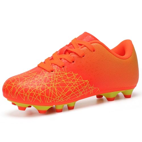 Fulkid Unisex-Kids Firm Ground Boys Soccer Cleats Athletic Outdoor Toddler Soccer Shoes Football Cleats Boys Toddler Football Shoes Orange Size 8.5