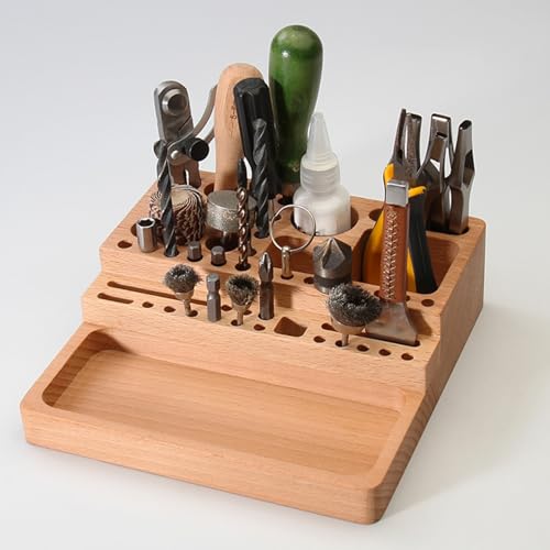 Organizador de madera de haya premium con ranuras para herramientas de cuero 4