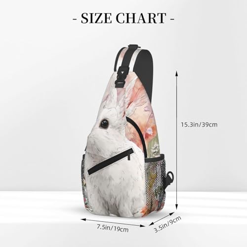 Rabbits And Floral Multi Functional Adjustable Single Shoulder Crossbody Bag,Casual Chest Bag, Suitable For Daily Travel,Unisex3