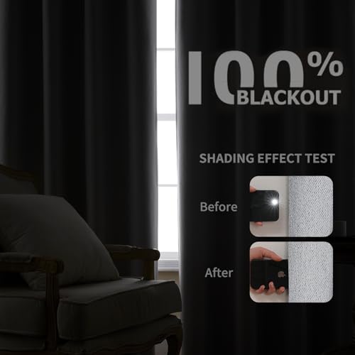 Image of Joydeco 100% Blackout Curtains 96 Inches Long 2 Panels Set, Thermal Insulated Long Curtains& Drapes 2 Burg, Room Darkening Drapes for Bedroom Living Room Window (Light Grey, W52 x L96 Inch)
