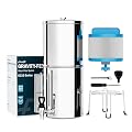 Frizzlife G210-PROX 0.01?m Ahlstrom Gravity Water Filter System, NSF Certified Reduce Lead, Fluoride, Chlorine, Stainless Steel Countertop System W/Stand, Water Level Spigot for Home, Outdoor, 2.25G