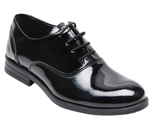 SIRRI Zapatos de Vestir Oxford Negros de Charol para niños, Calzado Formal clásico con Cordones para Bodas y Bailes de graduación Taille 34