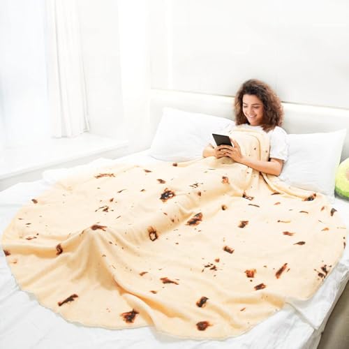 LapEasy Burritos Tortilla Blanket, Double Sided 60 inches Tortilla Throw Blanket, 285 GSM Novelty Soft Flannel Taco Blanket for Adults and Kids