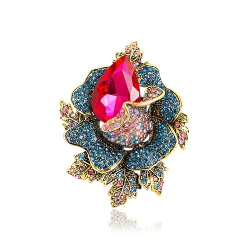 Image of Rhinestone Flower Brooch For Women Crystal Rose Flower Brooch Pin Big Size Rhinestone Crystal Flowers Broochs Stylish Rhinestone Rose Flowers Pin Elegant Clothing Hat Bag Accessories