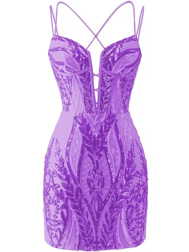 Short Sequin Homecoming Dresses for Teens Corset Backless Spaghetti Straps Cocktail Dress