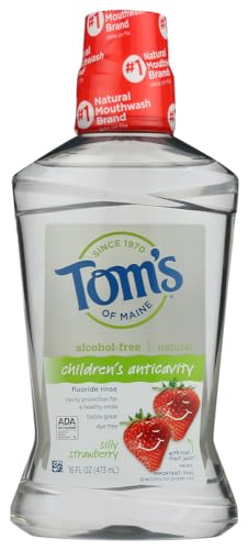 Tom's of Maine Children's Anticavity Fluoride Rinse Mouthwash, Silly Strawberry, 16 Fl Oz (Pack of 6) (Packaging May Vary)
