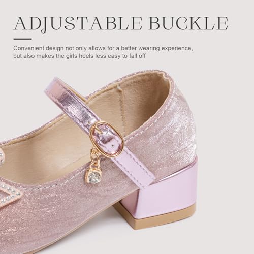 Sawimlgy Girls Sparkle Dress Shoes Toddler Glitter Princess Heels Kids Bows Mary Jane Girl Shoes for Wedding Party Dance Costume Easter4