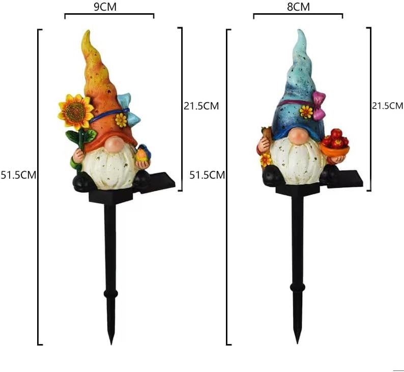 LEDソーラーパワードワーフエルフライト2個パック、屋外雰囲気装飾ライト、かわいい樹脂ドワーフエルフの中庭風景ランプ2個。